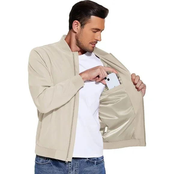 Men's Bomber Jackets Coat Moon Gray Fabric Designs Winter Warm Casual Zip Pocket